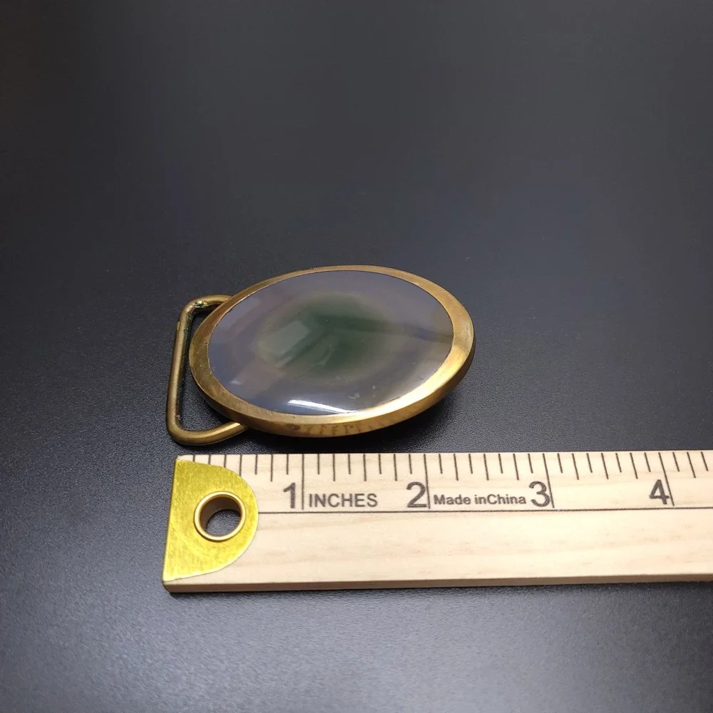 Vintage 1991 BTS Group Agate Stone Belt Buckle Brass Tone Oval‎ Made in USA